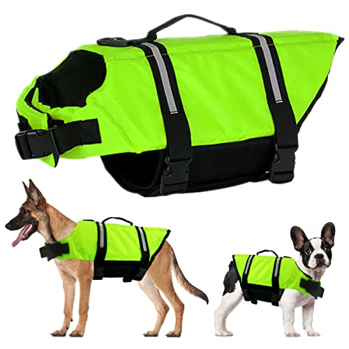 Schwimmweste Hund, FainFun Hunde Schwimmwesten Klein, Schwimmweste Hai Hund, Schwimmweste für Hunde mit Starkem Auftrieb für die Notfallrettung(Grün M) von FainFun
