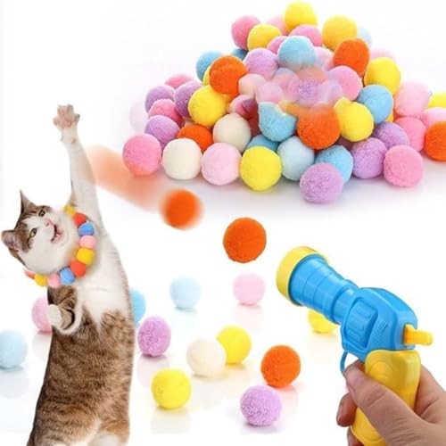 FAINCA 100 Bälle Katzenspielzeug, Interaktives Katzenspielzeug, GeräUschloser Cat Toys, Katzenball Werfer, Stretch Plüsch Katzenbälle, Filzbälle Katzen Spielzeug Set, für Spielzeug Katzen von FAINCA