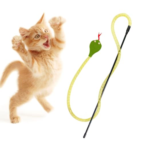 Fairnull Interaktives Spielzeug für die Katze Interaktiver Lockstab mit Glockenklang und realistischem Schlangendesign - Beißfest, Langeweile lindernd, Attraktives Katzenspielzeug Gelb von Fairnull