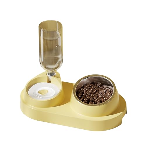 Fairnull Pp Napfboden Kunststoff Flasche Pet Feeder Pet Feeder 2-in-1 Automatischer Wasserspender mit abnehmbaren Edelstahlnäpfen Haustierbedarf Gelb von Fairnull