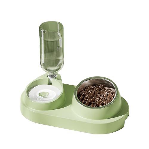 Fairnull Pp Napfboden Kunststoff Flasche Pet Feeder Pet Feeder 2-in-1 Automatischer Wasserspender mit abnehmbaren Edelstahlnäpfen Haustierbedarf Grün von Fairnull