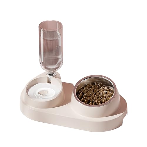 Fairnull Pp Napfboden Kunststoff Flasche Pet Feeder Pet Feeder 2-in-1 Automatischer Wasserspender mit abnehmbaren Edelstahlnäpfen Haustierbedarf Rosa von Fairnull