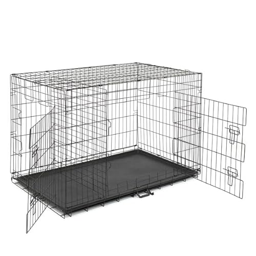 Hundekäfig, faltbar, aus Metalldraht, mit Tablett, Transportkäfig für Hunde, faltbar, mit 2 Türen, tragbar | Transportbox aus Metall, Schwarz von FairyLee