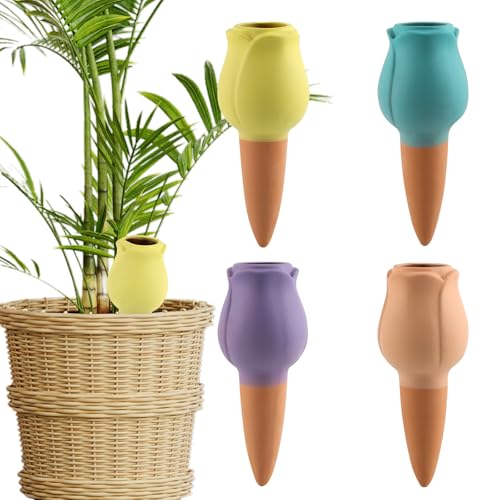 FairyPeach 4-pcs Tonkegel Bewässerung, Wiederverwendbare Tonspitzen Bewässerung, Pflanzenbewässerung Automatisch, Bewässerungszubehör, für Blumen, Topfpflanzen und Gartenpflanzen von FairyPeach