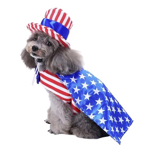 Halloween Hundekostüm Unabhängigkeitstag Kostüme Hunde Kleidung mit Hut Amerikanische Flagge Hundemantel Haustier Kostüm USA Flagge Hundekleidung Lustige Christmas Haustierkostüm von FakeFace