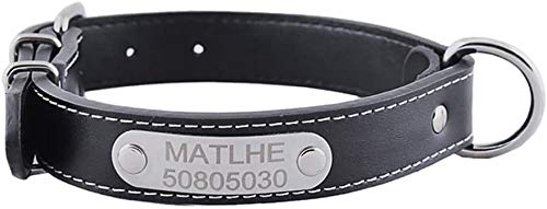 FakeFace Hundehalsband mit Name Gravur Personalisierte Hunde Haustier Echtes Leder Halsband Haustiername und Telefonnummer Marke Schwarz von FakeFace