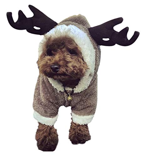 Niedliches Weihnachts-Hundekostüm mit Jacke, Rentier-Schnee-Pullover, weich, warm, Korallen-Fleece, Haustier-Kapuzenpullover, Winter-Urlaub, Jumpsuit für kleine und mittelgroße Welpen, Größe XL von FakeFace