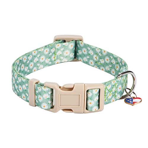 Faleela Verstellbares Hundehalsband mit Mustern, Schnellverschluss-Schnalle, spezielles Design, niedliches Mädchen-Haustierhalsband für kleine, mittelgroße und große Hunde (groß, grüne Gänseblümchen) von Faleela