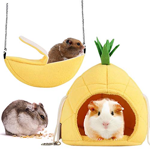 Famhome Banana Hamster-Bett, Hängematte für Kleintiere, Käfignest, Hamsterzubehör (Ananas-Banana-Gelb-2 Stück) von Famhome