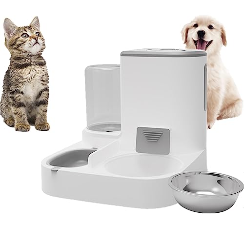 Auto Gravity Pet Food Feeder and Waterer Sets, 2 in 1 Automatic Pet Food Dispenser and Water Dispenser for Small Medium Pet Cats Dog, Cat Dog Food and Water Bowl for Dry Food (Grey) von FamiEver