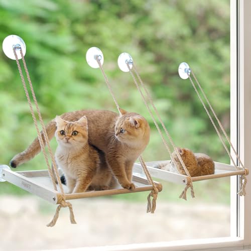 Famifit Große Katzen-Fensterstange, einfach zu montieren, Katzenhängematte für Fenster, Innen- und Außenbereich, Katzensitz/Bett, universell für große Katzen und Kätzchen (18 kg), 2 Stück von Famifit