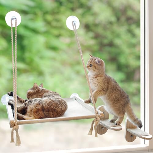 Famifit Große Katzen-Fensterstange mit 2 Stufen, einfach zu montieren, Katzenhängematte für Fenster, Innen- und Außenbereich, Katzensitz/Bett, universell für große Katzen und Kätzchen (18 kg), 1 von Famifit