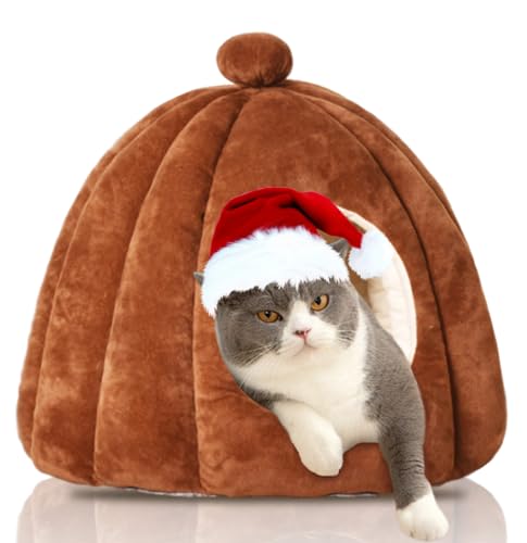 Fanchu Katzenbett, Große Katzenhöhle, Faltbare Katzenbetten mit waschbar Kissen für Katzen, Welpe, GemüTlich Katzenkorb Warm Katzenhaus für drinnen von Fanchu