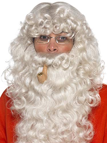 Fancy Me Herren Deluxe Weihnachtsmannperücke, Brille, Bartpfeife, festliches Kostüm-Zubehör-Set von Fancy Me