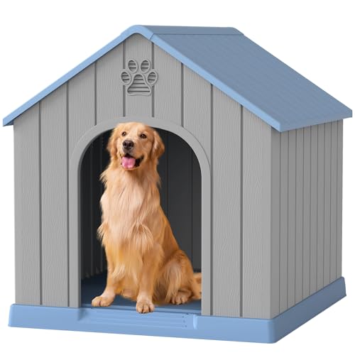 Große Hundehütte für den Innen- und Außenbereich, für mittelgroße und große Hunde, strapazierfähiger Kunststoff, wasserdicht, mit Lüftungsschlitzen und erhöhtem Boden, leicht zu reinigen und von Fancyango