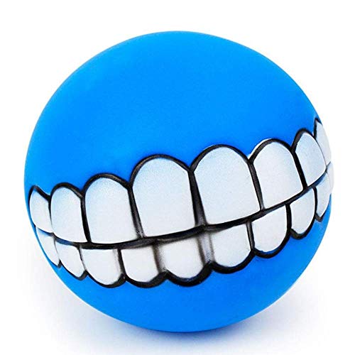 Faneli 7,5 cm Pet Hund Ball Zähne Silikon, Toy Verdickungszahnkugelhaustier klingender Spielzeughundemolaren Spaßhund beißender Spielzeugball (Blau) von Faneli