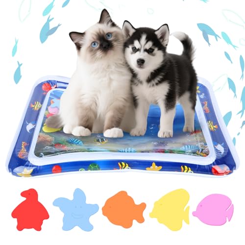Fanmayhe 2025 Katzen-Wassermatte, sensorische Wasserspielmatte für Katzen, kühlende Spielmatte für den Sommer, interaktives Spielzeug, Hunde zum Spielen, Wasserbett-Spielzeug mit Fischen, kühles von Fanmayhe