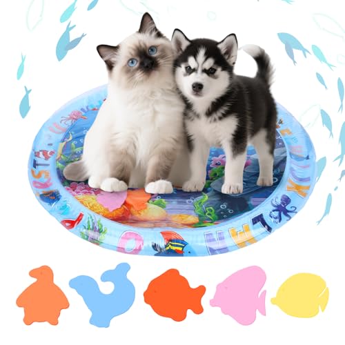 Fanmayhe 2025 Katzen-Wassermatte, sensorische Wasserspielmatte für Katzen, kühlende Spielmatte für den Sommer, interaktives Spielzeug, Hunde zum Spielen, Wasserbettspielzeug mit Fisch (Einheitsgröße von Fanmayhe