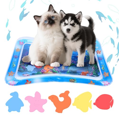 Fanmayhe 2025 Katzen-Wassermatte, sensorische Wasserspielmatte für Katzen, kühlende Spielmatte für den Sommer, interaktives Spielzeug, Hunde zum Spielen, Wasserbettspielzeug mit Fischen (Einheitsgröße von Fanmayhe