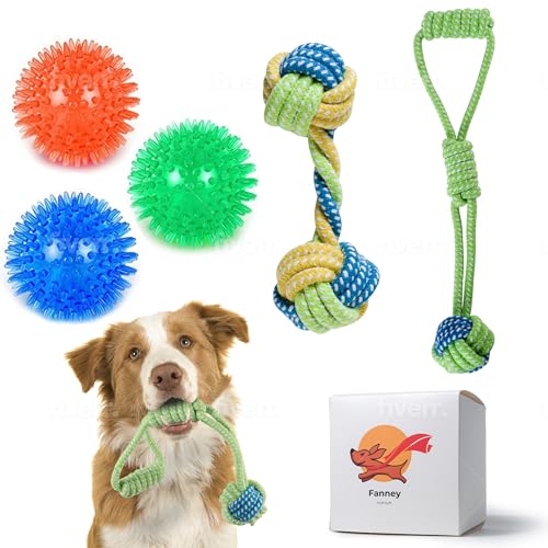 Fanney Marke 5er-Pack Hundespielzeug-Set - Langlebiges Seilspielzeug & Stachelbälle, perfekt für kleine bis mittelgroße Hunde Fanney Marke 5er-Pack Hundespielzeug-Set - Langlebiges Seilspielzeug & Stachelbälle, perfekt für kleine bis mittelgroße Hunde von Fanney