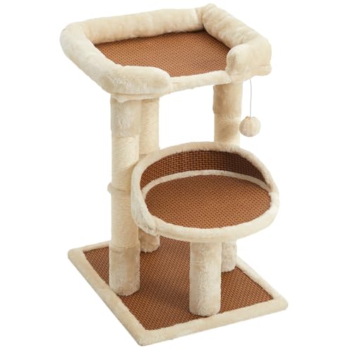 Fansafurn Mehrstufiger Katzenbaum für Indoor-Katzen, moderner Katzenturm mit Doppelbetten & Kratzbäumen, 68,6 cm Katzenbaum für große Katzen und Kätzchen, kleiner Katzenkletterturm mit hängendem von FansaFurn