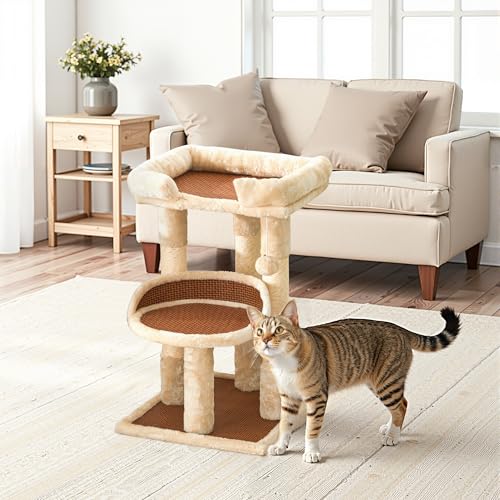 Fansafurn Mehrstufiger Katzenbaum für Indoor-Katzen, moderner Katzenturm mit Doppelbetten & Kratzbäumen, 68,6 cm Katzenbaum für große Katzen und Kätzchen, kleiner Katzenkletterturm mit hängendem von FansaFurn