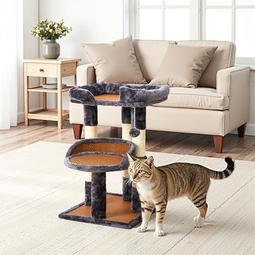 Fansafurn Mehrstufiger Katzenbaum für Indoor-Katzen, moderner Katzenturm mit Doppelbetten & Kratzbäumen, 68,6 cm niedlicher Katzenbaum für große Katzen und Kätzchen, kleiner Katzenkletterturm mit von FansaFurn