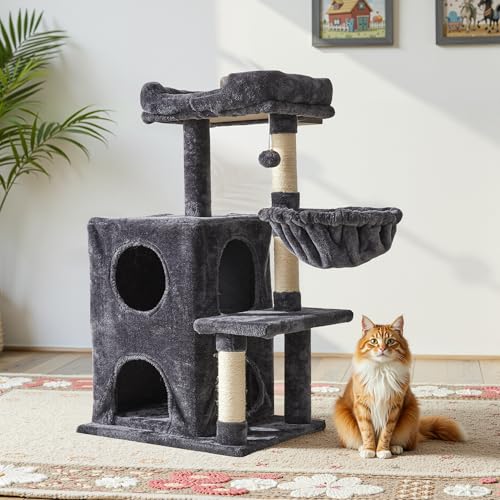 Fansafurn Mittelgroßer Kratzbaum mit Kratzstämmen, Katzenbett, Hängematten & Höhlen, mehrstufiger Katzenturm für verspielte Katzen, 90,9 cm, modernes Dschungel-Fitnessstudio, Dunkelgrau Fansafurn Mittelgroßer Kratzbaum mit Kratzstämmen, Katzenbett, Hängematten & Höhlen, mehrstufiger Katzenturm für verspielte Katzen, 90,9 cm, modernes Dschungel-Fitnessstudio, Dunkelgrau von FansaFurn