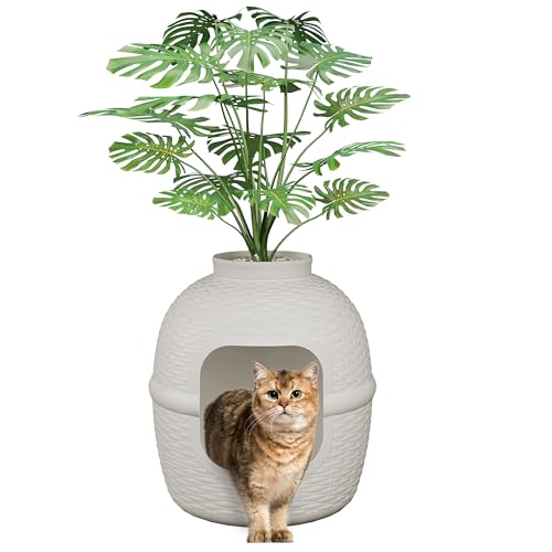 Versteckte Katzentoilette mit Kunstpflanze, große Katzentoilette mit Rattan-Muster, Robustes PP-Material, Katzentoilette, Umfassung, Möbel für Heimdekoration, Hellgrau Versteckte Katzentoilette mit Kunstpflanze, große Katzentoilette mit Rattan-Muster, Robustes PP-Material, Katzentoilette, Umfassung, Möbel für Heimdekoration, Hellgrau von FansaFurn