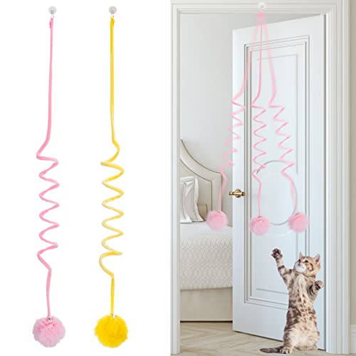 Fanshiontide Katzenspielzeug zum Aufhängen an der Tür für Indoor-Katzen – Plüschspielzeug für Erwachsene mit Glocken für Jagd und Training (Rosa + Gelb) von Fanshiontide