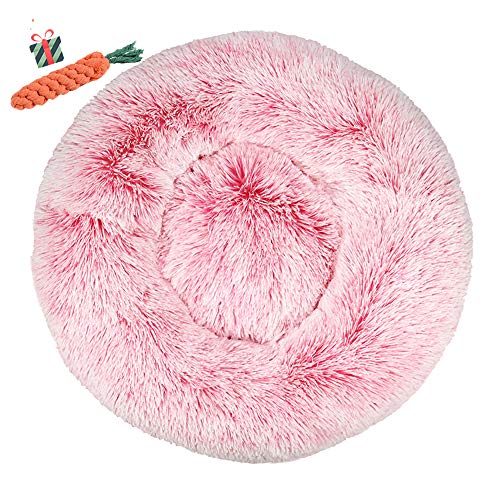 Fansu Hundebett rund Hundekissen Plüsch weichem Hundesofa rutschfest Base Katzenbett Donut Größe und Farbe wählbar (Farbverlauf rosa,100CM) von Fansu