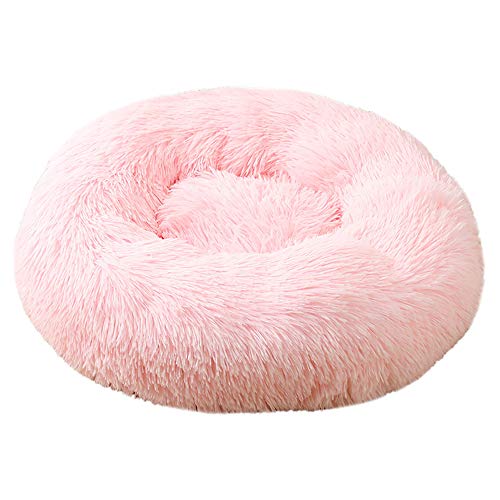 Fansu Hundebett rund Hundekissen Plüsch weichem Hundesofa rutschfest Base Katzenbett Donut Größe und Farbe wählbar (Hell-Pink,60CM) von Fansu