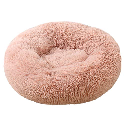 Fansu Hundebett rund Hundekissen Plüsch weichem Hundesofa rutschfest Base Katzenbett Donut Größe und Farbe wählbar (Leder Pink,60CM) von Fansu