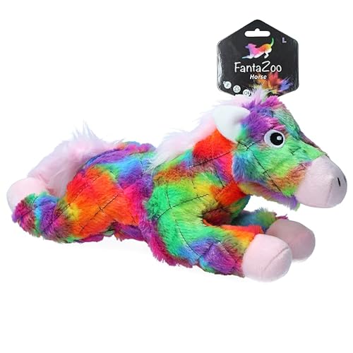 FantaZoo Pferd - Farbenfrohes und recyceltes Hundekuscheltier – sehr robust, weich und langlebig – geeignet für mittelgroße Hunde – L - 33 x 15 cm von FantaZoo