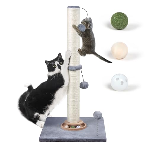 Fantasreen 78cm Kratzbaum für Katzen, Spielzeug für Wohnungskatzen, interaktiver Kratzbaum mit Katzenminze-Bällen, Sisal-Kratzseil für große Katzen (grau) von Fantasreen
