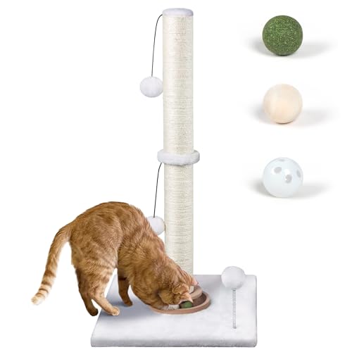Fantasreen 78cm Kratzbaum für Katzen, Spielzeug für Wohnungskatzen, interaktiver Kratzbaum mit Katzenminze-Bällen, Sisal-Kratzseil für große Katzen (weiß) von Fantasreen