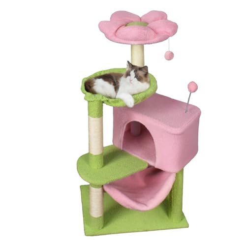 Fantasreen Katzenbaum mit niedlichem Katzenturm, Blume, Katzenbäume für den Innenbereich, mit Spielzeug zum Aufhängen, Rosa, große Sitzstange für Kätzchen und Erwachsene, Größe L Fantasreen Katzenbaum mit niedlichem Katzenturm, Blume, Katzenbäume für den Innenbereich, mit Spielzeug zum Aufhängen, Rosa, große Sitzstange für Kätzchen und Erwachsene, Größe L von Fantasreen