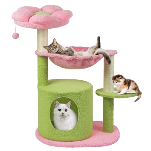 Fantasreen Kratzbaum mit niedlichem Katzenturm, kleine Blume, Katzenbäume für den Innenbereich, mit Spielzeug zum Aufhängen, Rosa, große Sitzstange für Kätzchen und erwachsene Katzen Fantasreen Kratzbaum mit niedlichem Katzenturm, kleine Blume, Katzenbäume für den Innenbereich, mit Spielzeug zum Aufhängen, Rosa, große Sitzstange für Kätzchen und erwachsene Katzen von Fantasreen