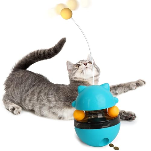 Fantictas Katzen Spielzeug - Interaktives Katzenspielzeug 3-in-1 Feder-Spielzeug für Katzen, Katzenfutterspender-Spielzeug für langsames Fütterungstraining und Suchspielzeug für Katzen (Blau) von Fantictas
