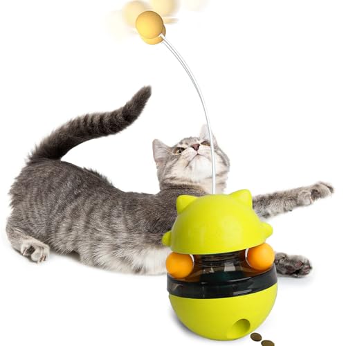 Katzen Spielzeug - Interaktives Katzenspielzeug 3 in 1 Federspielzeug Katze Katzenfutterspender Spielzeug für Langsam Fütterung Training Nahrungsuche Lernspielzeug für Katzen (Gelb) von Fantictas