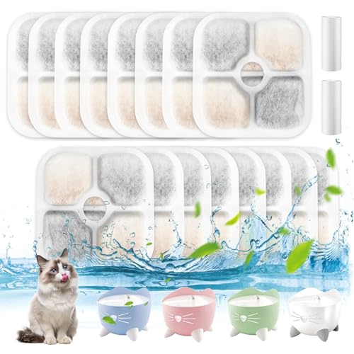 16 Katzenbrunnen Filter, mit 2 Schläuche für Filter Trinkbrunnen, Harz Aktivierte Kohlenstoff DREI Layer Filtrationssystem, für Trinkbrunnen, für Filter Katzenbrunnen Katze von Farerkass