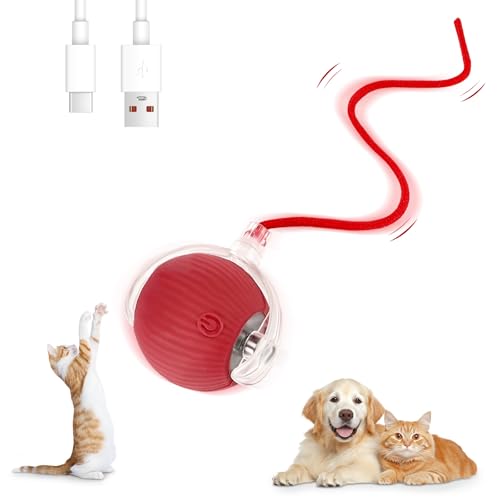 Farerkass Interaktives Hundespielzeug Ball, Katzenspielzeug, Elektrischer Hundeball Spielzeug, 360° Smart Rolling Pet Ball für Katzen und Hunde(Rot) von Farerkass