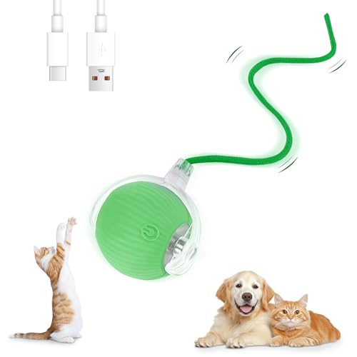 Farerkass Interaktives Katzenspielzeug Ball, Hundespielzeug, Pet Hundeball Elektrisch, Smart Automatisch Rollender Ball für Katzen und Hunde(Grün) von Farerkass