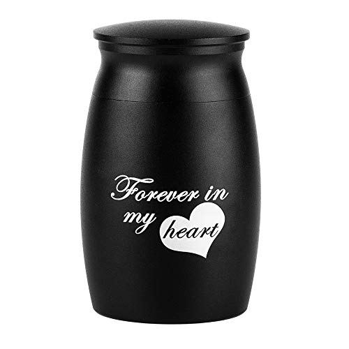 Farfume Kleine Urne für menschliche Asche, personalisierbar, für Text/Nachricht/Datum, dekorative Einäscherung, Mini-Aschehalter, Andenken „Forver in My Heart“ (7,1 cm, schwarz) von Farfume
