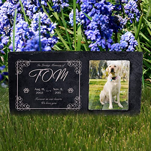 Farfume Personalisierter Gedenkstein für Haustiere für Hunde/Katzen Bilder,Echte Natursteine, Größe 3/Haustier-Grabsteine/Haustier-Grabsteine, Hunde-Grabmarker(6-Blumenmuster) von Farfume