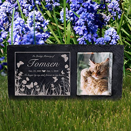 Farfume Personalisierter Gedenkstein für Haustiere für Hunde/Katzen Bilder,Echte Natursteine, Größe 3/Haustier-Grabsteine/Haustier-Grabsteine, Hunde-Grabmarker(2-Schmetterlingsstil) von Farfume