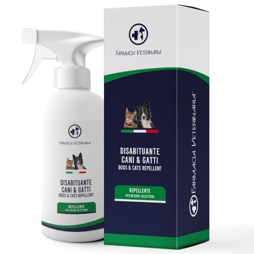 Farmacia Veterinaria Ungewöhnliches Spray für Hunde und Katzen, 500 ml, zwei Vorteile in einem: beseitigt Gerüche und vertreibt Hunde und Katzen – sicheres Abwehrmittel für Möbel und Teppiche – von Farmacia Veterinaria