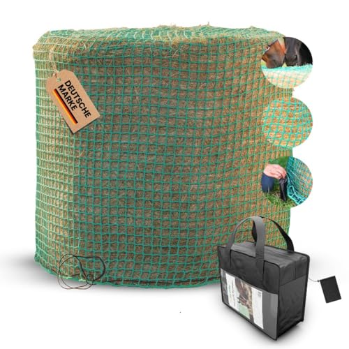 Farmilia® Heunetz für Pferde - Ideal für Rundballen bis ø190cm I Robustes Rundballennetz - UV-geschützt & wetterfest I Großes Heunetz inkl. Tragetasche - 45x45mm Maschen für langsames Fressen von Farmilia