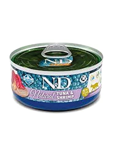 Farmina N&D AL Pastete Katzenfutter(Nassfutter, mit hochwertigen Vitaminen und natürliche Antioxidantien, ohne Mais, Zutaten: Thunfisch und Garnelen, Portionsgröße: 70 g) von Farmina