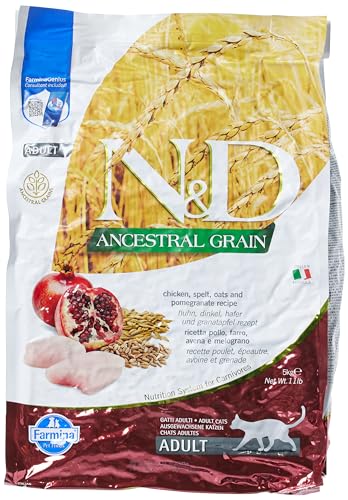 Farmina N&D ANCESTRAL Grain Adult Pellets Katzenfutter (Trockenfutter, mit Vitaminen und natürlichen Antioxidantien, ohne Mais, Zutaten: Huhn, Dinkel, Hafer und Granatapfel, Portionsgröße: 5 kg) von N&D
